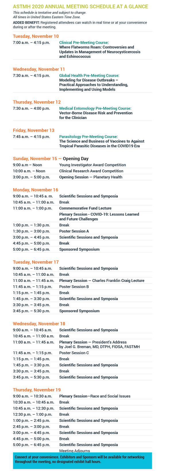 ASTMH Schedule at a Glance