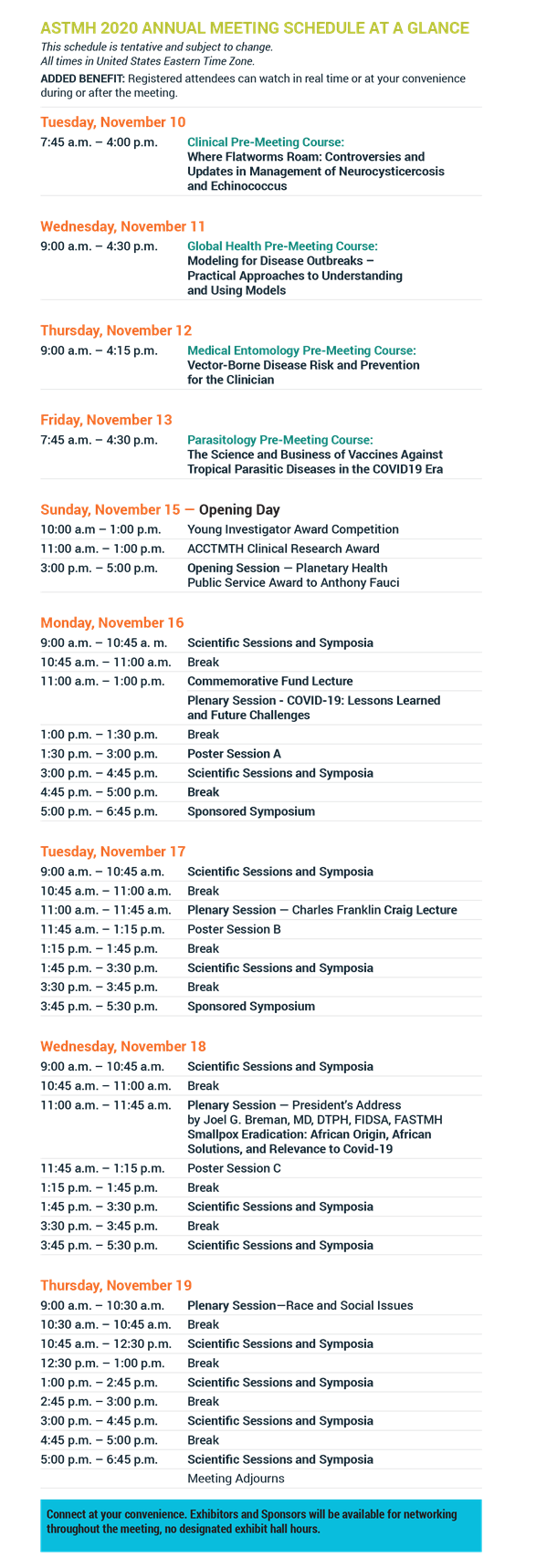 ASTMH Schedule at a Glance